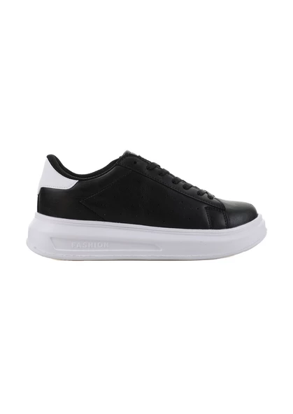Darkstep 156 Siyah-Beyaz Cilt Kalın Taban Sneaker Ayakkabı - 4