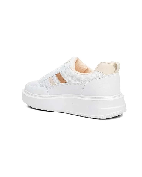 Darkstep 151 Kadın Beyaz-Ekru-Taba Anorak Kalın Taban Sneaker Ayakkabı - Resim 3