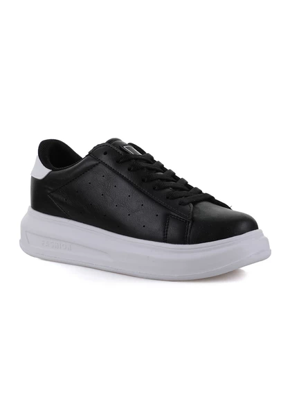 Darkstep 156 Siyah-Beyaz Cilt Kalın Taban Sneaker Ayakkabı - 5