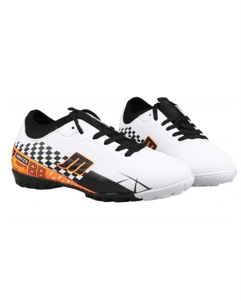M.P. 231-1138 Erkek Beyaz-Turuncu (36-39) Çoraplı Halı Saha Futbol Ayakkabı - 2