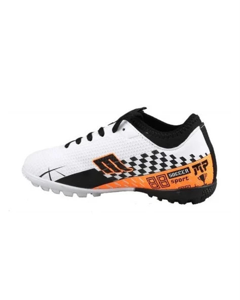 M.P. 231-1138 Erkek Beyaz-Turuncu (36-39) Çoraplı Halı Saha Futbol Ayakkabı - 3
