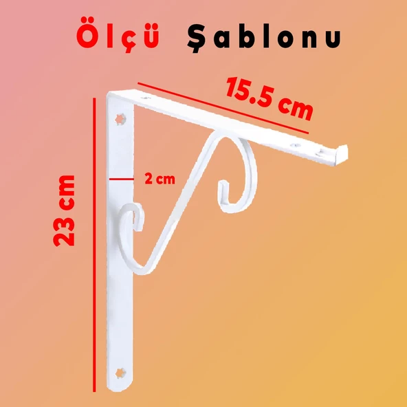 Raf Altı Raf Tutucu Ayak Ferforje Beyaz Ayarlanabilir Aparatlı 230 x 155 mm 2 ADET - 2