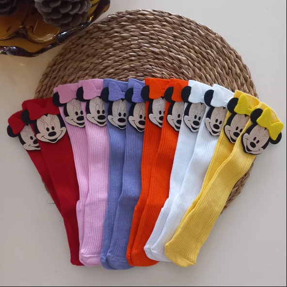 MARS BABY Kız Bebek Sarı Kırmızı Pembe Beyaz Turuncu Lila Minnie Figürlü Dizaltı Çorap - Resim 3