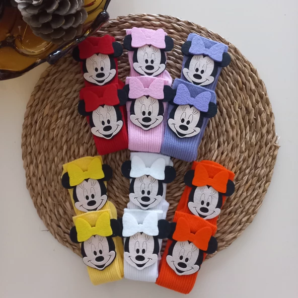 MARS BABY Kız Bebek Sarı Kırmızı Pembe Beyaz Turuncu Lila Minnie Figürlü Dizaltı Çorap - Resim 2