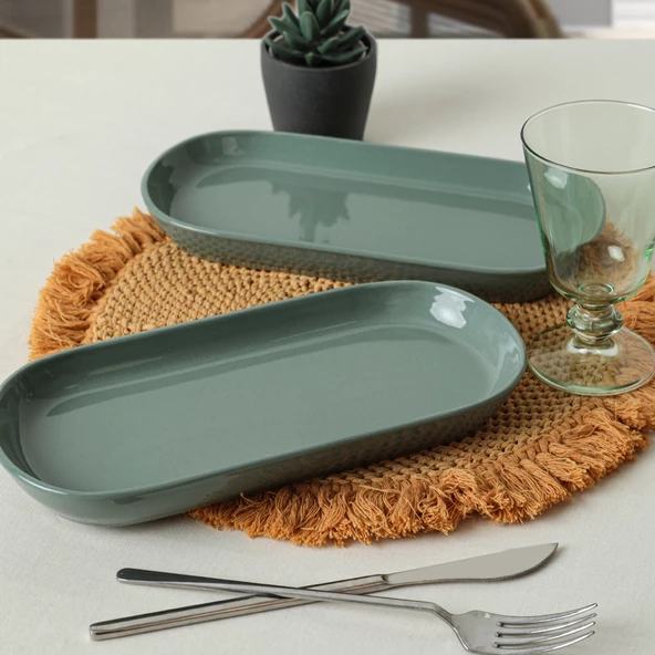 Keramika Yeşil Noyan Kayık Tabak 2 Adet 26 Cm 326