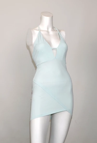 Ergü Su Yeşili Kruvaze Sırtı Örgü Detaylı Kadın Elbise Ergü1215-1 - 3