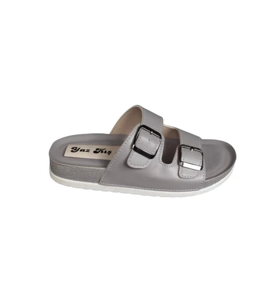 YAZKIŞ Kadın Siyah Krem Çift Tokalı Rahat Taban Terlik - Resim 10