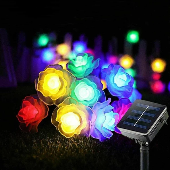 Solar 30Led Ampül 4M İp Gül Desen Güneş Enerjili Dekorasyon Doğum Günü Düğün - 2