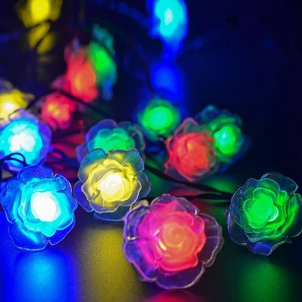 Solar 30Led Ampül 4M İp Gül Desen Güneş Enerjili Dekorasyon Doğum Günü Düğün - 11