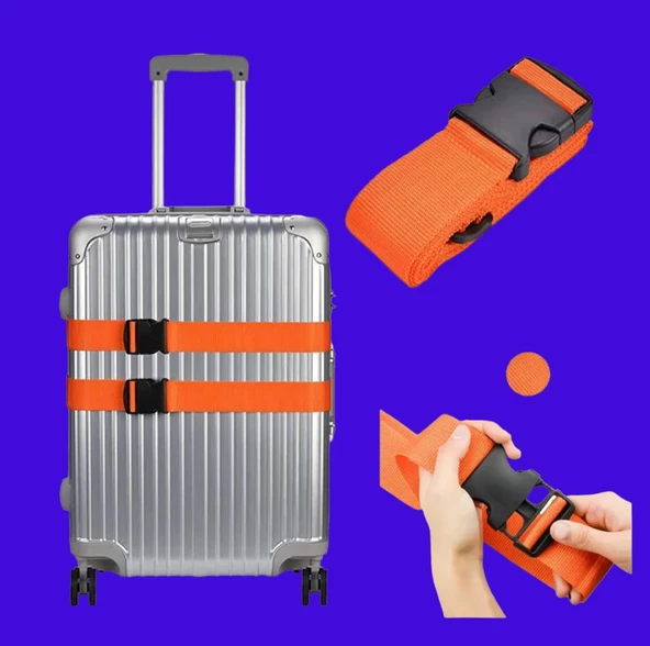 4 Adet Turuncu Renk Valiz Bavul Emniyet Kemeri Bütün Valizlere Uyar En 4cm - 5