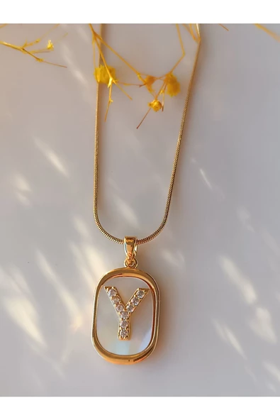 Paslanmaz Çelik Şık Ve Tarz Sedefli Y Harfli Kolye ürün görseli 1