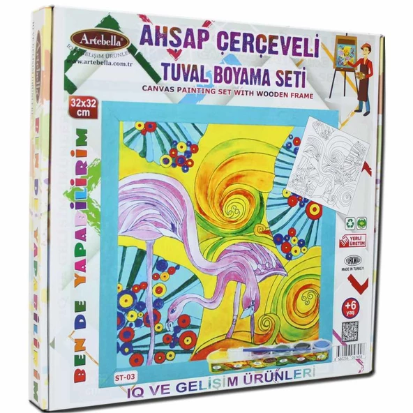 03 I Eğitici Ahşap Çerçeveli Tuval Boyama Seti + 6 Yaş  32x32 cm