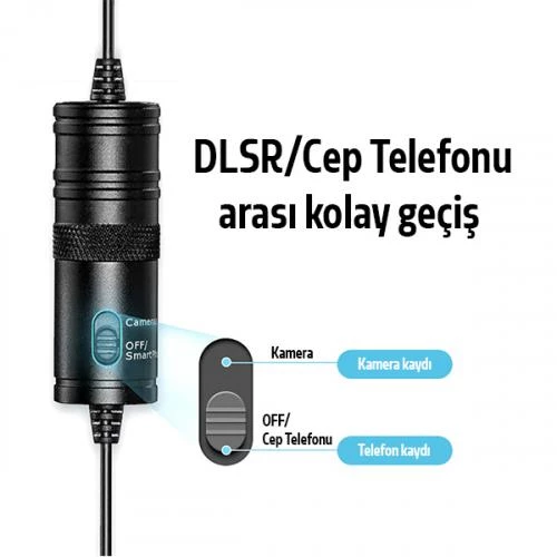 Polham 6 Metre 3.5MM Telefon ve Kamera İçin Yaka Mikrofonu, Canlı Yayın, Profesyonel Muhabir Mikrofonu - 2