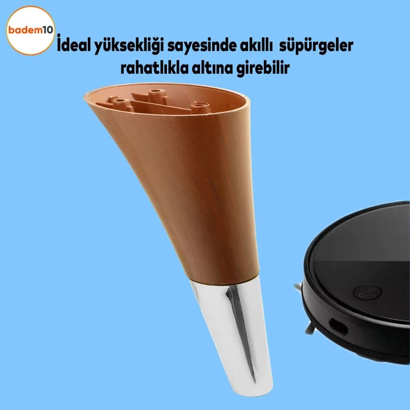 Clara Mobilya Kanepe Sehpa TV Ünitesi Baza Koltuk Ayağı Kahverengi Ceviz Krom Renk 15 cm (4 Adet) - 5