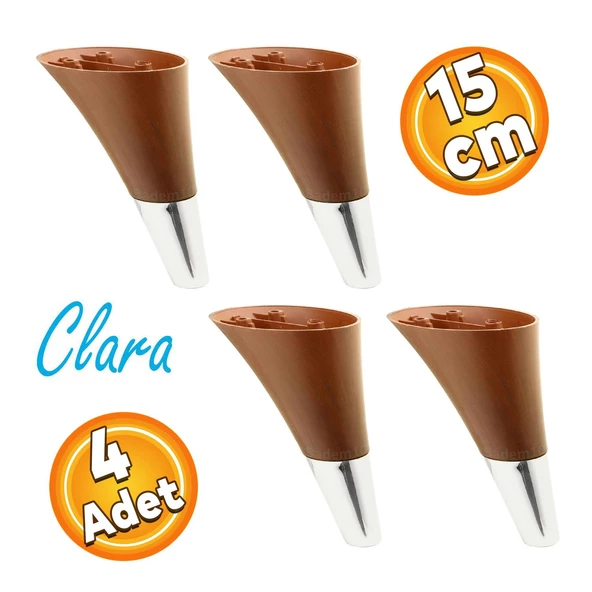 Clara Mobilya Kanepe Sehpa TV Ünitesi Baza Koltuk Ayağı Kahverengi Ceviz Krom Renk 15 cm (4 Adet)