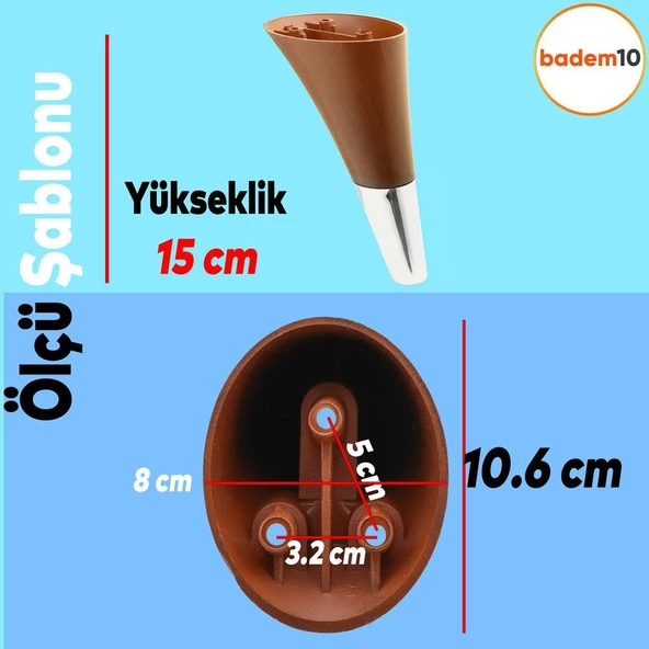 Clara Mobilya Kanepe Sehpa TV Ünitesi Baza Koltuk Ayağı Kahverengi Ceviz Krom Renk 15 cm (4 Adet) - 2
