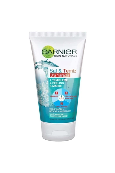 GARNIER 3in1 JEL+PELİNG+MASKE 3'Ü 1ARADA TEMİZLEME jeli-150ml