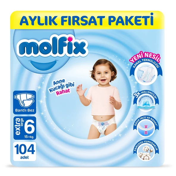 Molfix Bebek Bezi 6 Beden Extra Large Aylık Fırsat Paketi 104 Adet