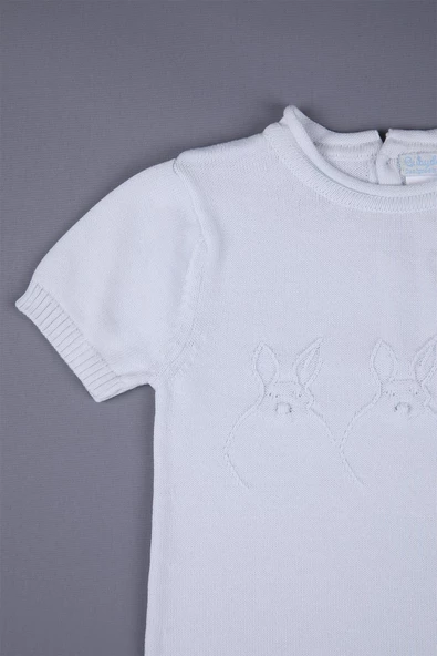 Tavşan İşlemeli Bebek Yazlık Triko Tulum 11606 - 9