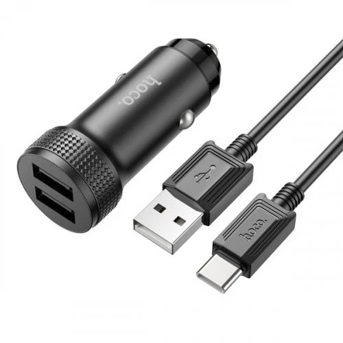 Polham 12/24V Çift USB Girişli 1 Metre Type C Kablolu Araç Şarjı, Ultra Hızlı ve Akım Korumalı Araç Şarjı