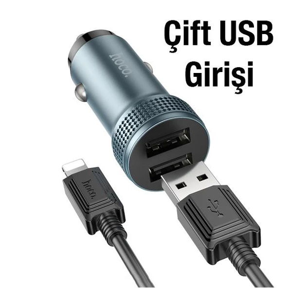 Polham 12/24V Çift USB Girişli 1 MT iPhone Lightning Kablolu Araç Şarjı, Ultra Hızlı ve Akım Korumalı - 2