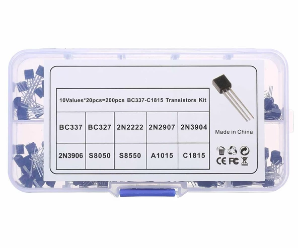 200 Adet Transistör Seti Kutulu 10 Tip Npn Pnp TO-92 BC337 2N2222 2N3904 S8050 C1815 BC327 2N2907 2N3906 S8550 A1015