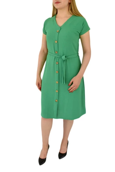 Kadın Dügmeli Ayrobin Kısa Kol Elbise BGL-ST03031 - Resim 7