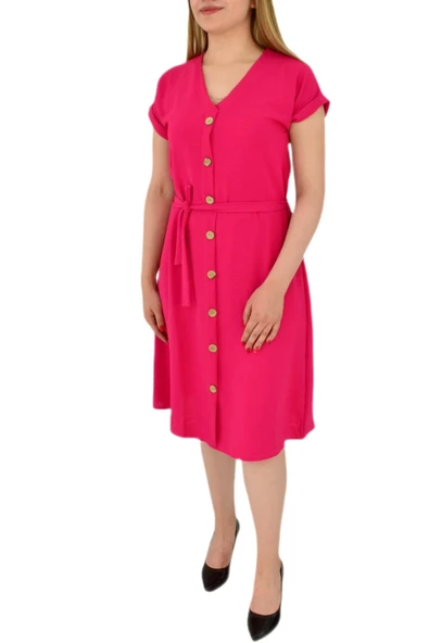 Kadın Dügmeli Ayrobin Kısa Kol Elbise BGL-ST03031 - Resim 12