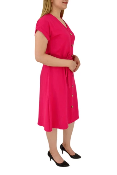 Kadın Dügmeli Ayrobin Kısa Kol Elbise BGL-ST03031 - Resim 6