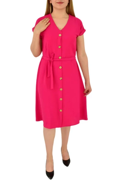 Kadın Dügmeli Ayrobin Kısa Kol Elbise BGL-ST03031 - Resim 4