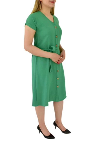 Kadın Dügmeli Ayrobin Kısa Kol Elbise BGL-ST03031 - Resim 10