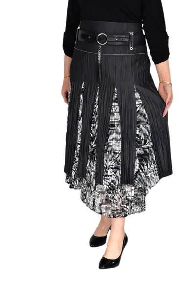 Kadın Şifon Parşalı Kraş Etek NS-21982 - Resim 5