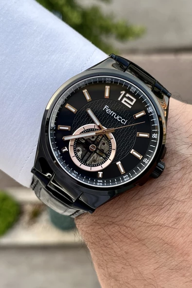 Ferrucci FCISTE138 Siyah Renk Otomatik Deri Kordon Erkek Kol Saati - Resim 2