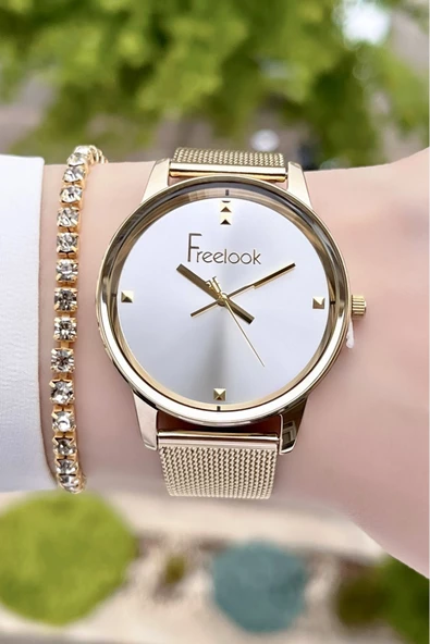 Freelook FLISTE20 Gold Renk 5 ATM Su Geçirmez Kadın Kol Saati ve Bileklik - Resim 3