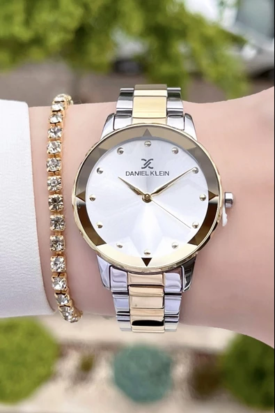 Daniel Klein DKISTE80 Gold Gümüş Renk Kesme Camlı Kadın Kol Saati ve Bileklik - Resim 2
