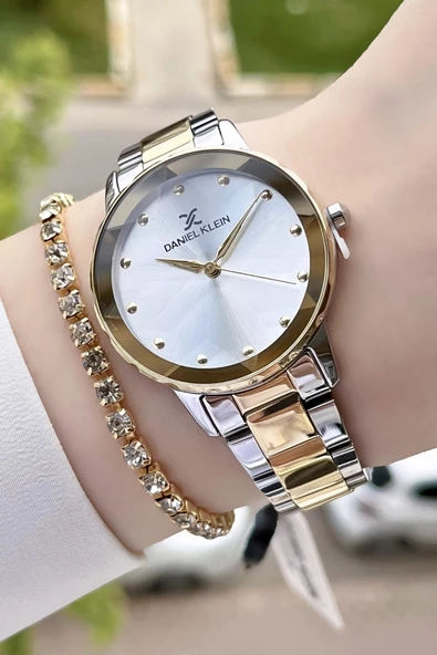 Daniel Klein DKISTE80 Gold Gümüş Renk Kesme Camlı Kadın Kol Saati ve Bileklik ürün görseli 1