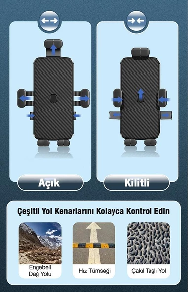 Polham Otomatik Kilit Sistemli Sarsılmaz Düşmez Gidon Uyumlu Bisiklet, Motosiklet Telefon Tutucu - 2