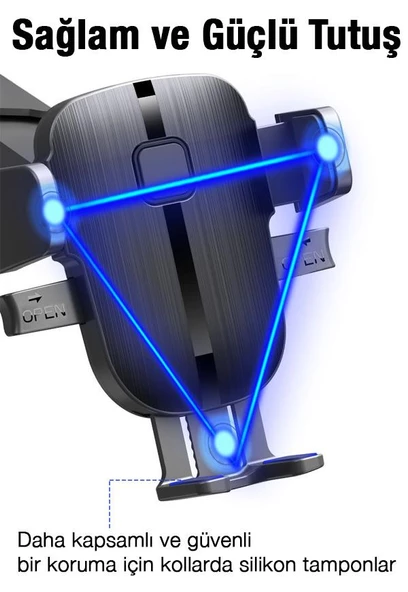 Polham Araç İçi Otomatik Kilitli Düşmez Sarsılmaz Telefon Tutucu, Izgara Tipi Havalandırma Girişli - 2