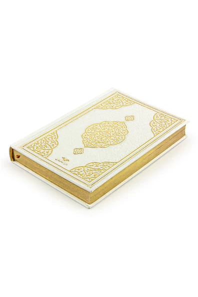 Termo Deri Ciltli - Medine Hatlı - Orta Boy - Kuranı Kerim - Beyaz - Resim 2