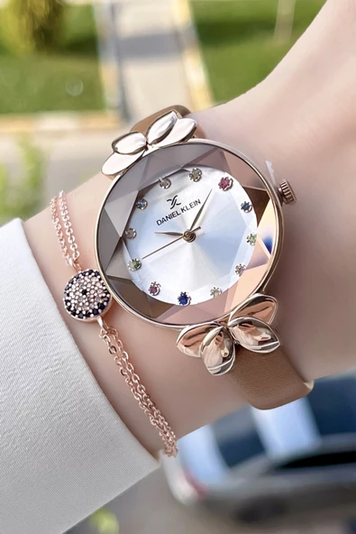 Daniel Klein DKISTE38 Kasası Rose Kordonu Kahverengi Renk Deri Kordon Kadın Kol Saati Ve Bileklik - Resim 2