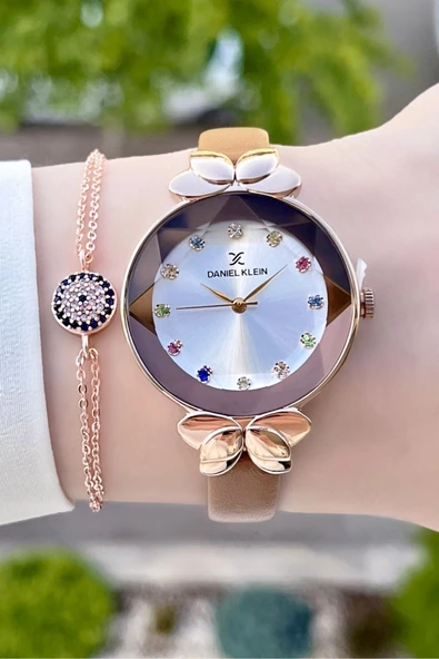 Daniel Klein DKISTE38 Kasası Rose Kordonu Kahverengi Renk Deri Kordon Kadın Kol Saati Ve Bileklik - Resim 4