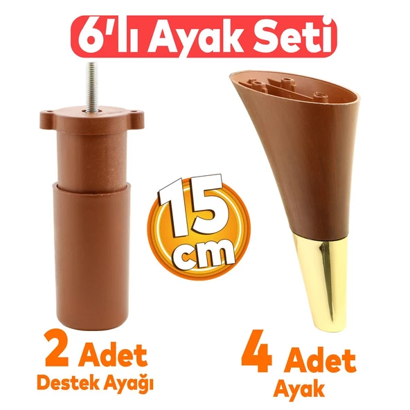 Clara 6'lı Set Mobilya Koltuk Kanepe Baza Yatak Tv Ünite Destek Ayağı 15 Cm Ayakları Kahverengi Gold