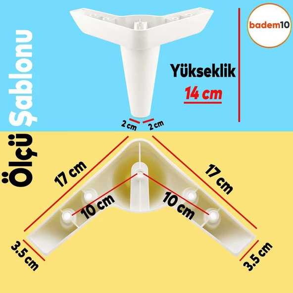 Aspen Lüks Mobilya Kanepe Sehpa Puf Koltuk Ayağı 14 cm Beyaz Baza Köşe Ayak (4 ADET) - Resim 3