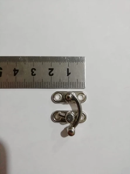 KÜÇÜK YAY GÖZÜ KANCALI KİLİT 2 ADET KUTU SANDIK VE KAPAK KLİPSİ VİDALI 20X24 MM NİKEL - 4
