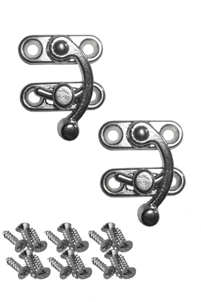 KÜÇÜK YAY GÖZÜ KANCALI KİLİT 2 ADET KUTU SANDIK VE KAPAK KLİPSİ VİDALI 20X24 MM NİKEL