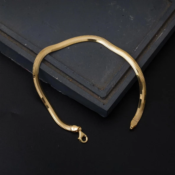 Balıksırtı İtalyan 14 Ayar Altın Bileklik 5 mm. Enli - Resim 5