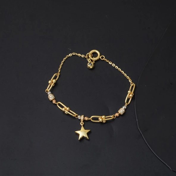 14 Ayar Yıldız Tiffany Pandora Altın Bileklik - Resim 3