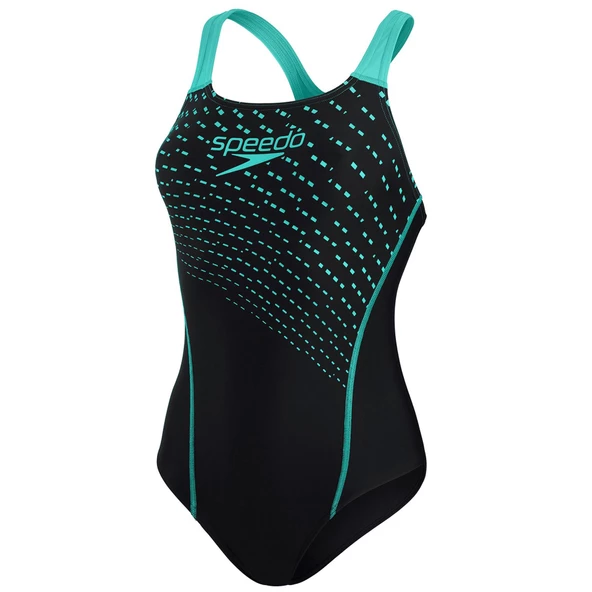SPEEDO KADIN YÜZÜCÜ MAYOSU MEDLEY LOGO MDLT AF BLK/TILE GRN 8-13474A274 YZM UK BEDEN - 2