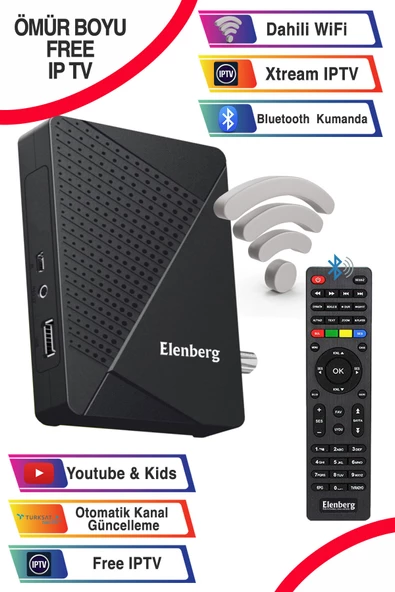 Elenberg Çanaklı Çanaksız İnternet Tv Destekli Ömür Boyu Free IPTV Hediyeli Bluetooth Kumandalı Full HD Uydu Alıcı