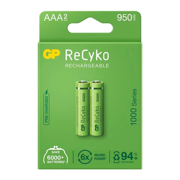 GP RECYKO ŞARJLI PİL AAA İNCE KALEM 950MAH 1000 SERIES (2 ADET)